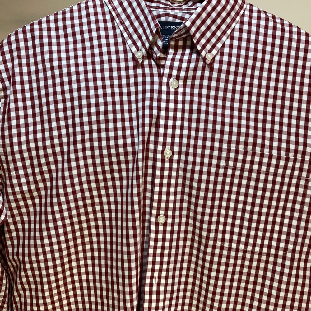 Lands' End Men's Burgundy Checkered Button Down Shirt